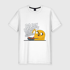 Мужская футболка премиум с принтом Makin` Bacon Pancakes в Белгороде, 92% хлопок, 8% лайкра | приталенный силуэт, круглый вырез ворота, длина до линии бедра, короткий рукав | Тематика изображения на принте: джейк