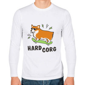 Мужской лонгслив хлопок с принтом Hardcorg в Белгороде, 100% хлопок |  | hardcorg | корги | очки | пес | скейт | собаки