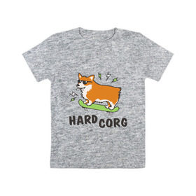 Детская футболка хлопок с принтом Hardcorg в Белгороде, 100% хлопок | круглый вырез горловины, полуприлегающий силуэт, длина до линии бедер | hardcorg | корги | очки | пес | скейт | собаки