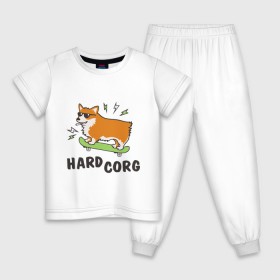 Детская пижама хлопок с принтом Hardcorg в Белгороде, 100% хлопок |  брюки и футболка прямого кроя, без карманов, на брюках мягкая резинка на поясе и по низу штанин
 | hardcorg | корги | очки | пес | скейт | собаки