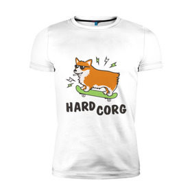 Мужская футболка премиум с принтом Hardcorg в Белгороде, 92% хлопок, 8% лайкра | приталенный силуэт, круглый вырез ворота, длина до линии бедра, короткий рукав | hardcorg | корги | очки | пес | скейт | собаки