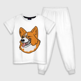 Детская пижама хлопок с принтом Корги морда в Белгороде, 100% хлопок |  брюки и футболка прямого кроя, без карманов, на брюках мягкая резинка на поясе и по низу штанин
 | корги | пес | подмигивает | собаки