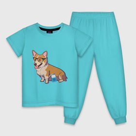 Детская пижама хлопок с принтом Хипстер Корги в Белгороде, 100% хлопок |  брюки и футболка прямого кроя, без карманов, на брюках мягкая резинка на поясе и по низу штанин
 | корги | милота | модник | очки | пес | плеер | собаки | хипстер