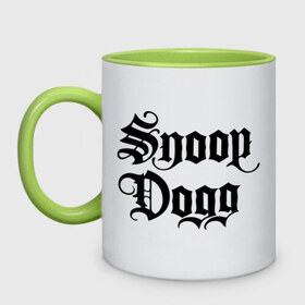 Кружка двухцветная с принтом Snoop Dogg в Белгороде, керамика | объем — 330 мл, диаметр — 80 мм. Цветная ручка и кайма сверху, в некоторых цветах — вся внутренняя часть | rap | snoop dogg | музыка | рэп | снуп дог