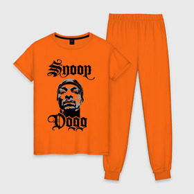 Женская пижама хлопок с принтом Snoop Dogg в Белгороде, 100% хлопок | брюки и футболка прямого кроя, без карманов, на брюках мягкая резинка на поясе и по низу штанин | rap | snoop dogg | музыка | рэп | снуп дог