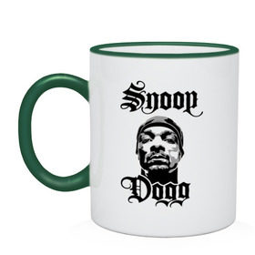 Кружка двухцветная с принтом Snoop Dogg в Белгороде, керамика | объем — 330 мл, диаметр — 80 мм. Цветная ручка и кайма сверху, в некоторых цветах — вся внутренняя часть | rap | snoop dogg | музыка | рэп | снуп дог