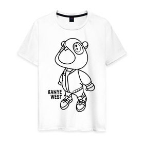 Мужская футболка хлопок с принтом kanye west в Белгороде, 100% хлопок | прямой крой, круглый вырез горловины, длина до линии бедер, слегка спущенное плечо. | kanye west | rap | кани вест | медведь | музыка | рэп