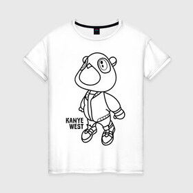 Женская футболка хлопок с принтом kanye west в Белгороде, 100% хлопок | прямой крой, круглый вырез горловины, длина до линии бедер, слегка спущенное плечо | kanye west | rap | кани вест | медведь | музыка | рэп