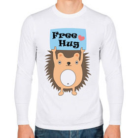 Мужской лонгслив хлопок с принтом Ежик бесплатные обнимашки в Белгороде, 100% хлопок |  | free hugs | бесплатно | еж | обнимашки