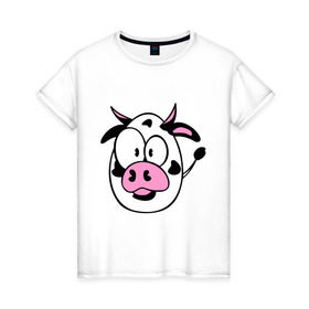 Женская футболка хлопок с принтом Буренок в Белгороде, 100% хлопок | прямой крой, круглый вырез горловины, длина до линии бедер, слегка спущенное плечо | бук | буренка | корова | круглый | теленок