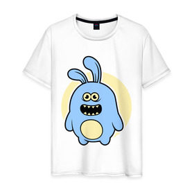 Мужская футболка хлопок с принтом Толстый заяц в Белгороде, 100% хлопок | прямой крой, круглый вырез горловины, длина до линии бедер, слегка спущенное плечо. | заяц | кролик | милй | странный | толстый