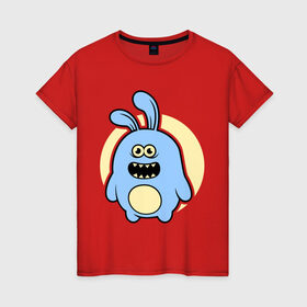 Женская футболка хлопок с принтом Толстый заяц в Белгороде, 100% хлопок | прямой крой, круглый вырез горловины, длина до линии бедер, слегка спущенное плечо | заяц | кролик | милй | странный | толстый