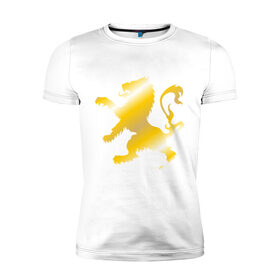 Мужская футболка премиум с принтом The Lion Rampant в Белгороде, 92% хлопок, 8% лайкра | приталенный силуэт, круглый вырез ворота, длина до линии бедра, короткий рукав | lion | rampant | герб | золото | лев