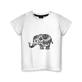 Детская футболка хлопок с принтом Слоник узор в Белгороде, 100% хлопок | круглый вырез горловины, полуприлегающий силуэт, длина до линии бедер | слон