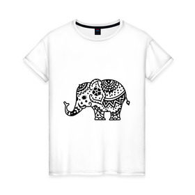 Женская футболка хлопок с принтом Слоник узор в Белгороде, 100% хлопок | прямой крой, круглый вырез горловины, длина до линии бедер, слегка спущенное плечо | слон