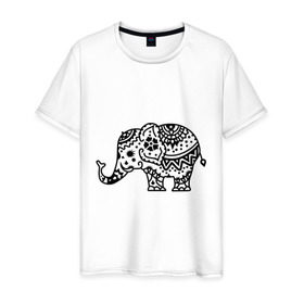 Мужская футболка хлопок с принтом Слоник узор в Белгороде, 100% хлопок | прямой крой, круглый вырез горловины, длина до линии бедер, слегка спущенное плечо. | слон