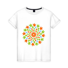 Женская футболка хлопок с принтом Цветок лотоса мозаика в Белгороде, 100% хлопок | прямой крой, круглый вырез горловины, длина до линии бедер, слегка спущенное плечо | лотос | мозаика | узор | цветок