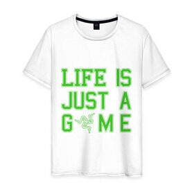 Мужская футболка хлопок с принтом Life is just a game в Белгороде, 100% хлопок | прямой крой, круглый вырез горловины, длина до линии бедер, слегка спущенное плечо. | Тематика изображения на принте: razer