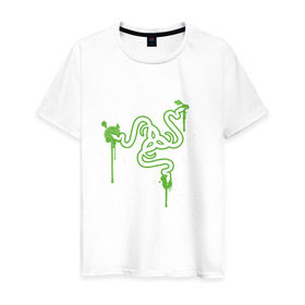 Мужская футболка хлопок с принтом Razer logo в Белгороде, 100% хлопок | прямой крой, круглый вырез горловины, длина до линии бедер, слегка спущенное плечо. | Тематика изображения на принте: razer