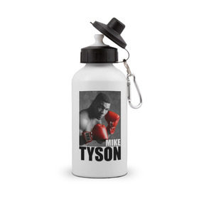 Бутылка спортивная с принтом Mike Tyson в Белгороде, металл | емкость — 500 мл, в комплекте две пластиковые крышки и карабин для крепления | майк тайсон
