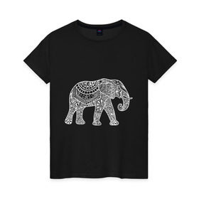 Женская футболка хлопок с принтом Слон в Белгороде, 100% хлопок | прямой крой, круглый вырез горловины, длина до линии бедер, слегка спущенное плечо | слон