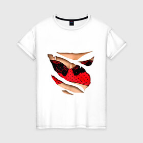 Женская футболка хлопок с принтом Красный бюст в Белгороде, 100% хлопок | прямой крой, круглый вырез горловины, длина до линии бедер, слегка спущенное плечо | бюст | бюстгальтер | грудь | идеальный бюст | красный лиф | лиф | тело