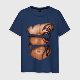 Мужская футболка хлопок с принтом Торс с тату в Белгороде, 100% хлопок | прямой крой, круглый вырез горловины, длина до линии бедер, слегка спущенное плечо. | грудь | парень | порванная | тату | тело | торс | узор