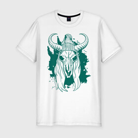 Мужская футболка премиум с принтом Череп в Белгороде, 92% хлопок, 8% лайкра | приталенный силуэт, круглый вырез ворота, длина до линии бедра, короткий рукав | буйвол | девушка | демон | рога | череп | шапка