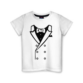 Детская футболка хлопок с принтом Двубортный пиджак в Белгороде, 100% хлопок | круглый вырез горловины, полуприлегающий силуэт, длина до линии бедер | Тематика изображения на принте: смокинг