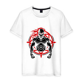 Мужская футболка хлопок с принтом Демон силы в Белгороде, 100% хлопок | прямой крой, круглый вырез горловины, длина до линии бедер, слегка спущенное плечо. | демон | мощь | сила | череп