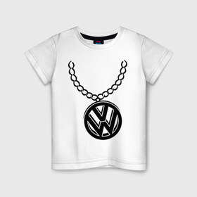 Детская футболка хлопок с принтом VW медальон в Белгороде, 100% хлопок | круглый вырез горловины, полуприлегающий силуэт, длина до линии бедер | volkswagen | вольксваген | логотип | медальон | фольксваген | цепь