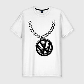 Мужская футболка премиум с принтом VW медальон в Белгороде, 92% хлопок, 8% лайкра | приталенный силуэт, круглый вырез ворота, длина до линии бедра, короткий рукав | volkswagen | вольксваген | логотип | медальон | фольксваген | цепь