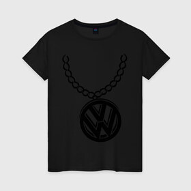 Женская футболка хлопок с принтом VW медальон в Белгороде, 100% хлопок | прямой крой, круглый вырез горловины, длина до линии бедер, слегка спущенное плечо | volkswagen | вольксваген | логотип | медальон | фольксваген | цепь