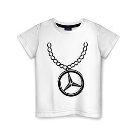Детская футболка хлопок с принтом Мерседес медальон в Белгороде, 100% хлопок | круглый вырез горловины, полуприлегающий силуэт, длина до линии бедер | mercedes | логотип | медальон | мерседес | цепь