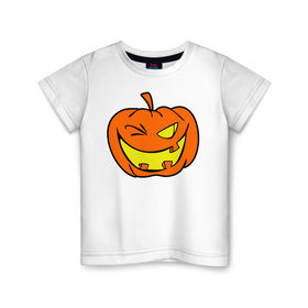 Детская футболка хлопок с принтом Подмигивающая тыква в Белгороде, 100% хлопок | круглый вырез горловины, полуприлегающий силуэт, длина до линии бедер | Тематика изображения на принте: halloween | тыква | хэллоуин