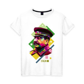 Женская футболка хлопок с принтом Сталин в Белгороде, 100% хлопок | прямой крой, круглый вырез горловины, длина до линии бедер, слегка спущенное плечо | wpap | знаменитости | революционер | русский | сталин