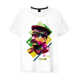 Мужская футболка хлопок с принтом Сталин в Белгороде, 100% хлопок | прямой крой, круглый вырез горловины, длина до линии бедер, слегка спущенное плечо. | wpap | знаменитости | революционер | русский | сталин