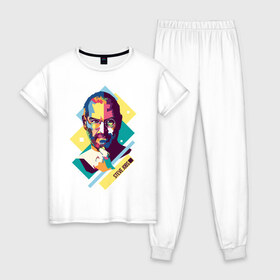 Женская пижама хлопок с принтом Steve Jobs в Белгороде, 100% хлопок | брюки и футболка прямого кроя, без карманов, на брюках мягкая резинка на поясе и по низу штанин | steve jobs | wpap | знаменитости | стив джобс