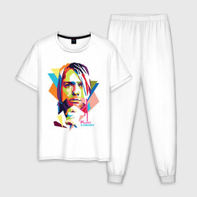 Мужская пижама хлопок с принтом Kurt Cobain в Белгороде, 100% хлопок | брюки и футболка прямого кроя, без карманов, на брюках мягкая резинка на поясе и по низу штанин
 | kurt cobain | nirvana | pock | wpap | знаменитости | курт кобейн | нирвана | рок