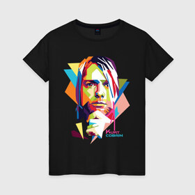 Женская футболка хлопок с принтом Kurt Cobain в Белгороде, 100% хлопок | прямой крой, круглый вырез горловины, длина до линии бедер, слегка спущенное плечо | Тематика изображения на принте: kurt cobain | nirvana | pock | wpap | знаменитости | курт кобейн | нирвана | рок