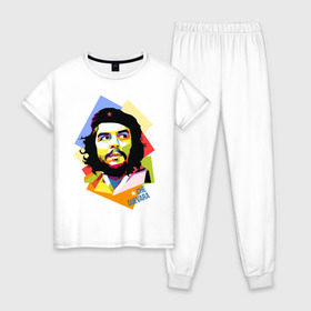 Женская пижама хлопок с принтом Che Guevara в Белгороде, 100% хлопок | брюки и футболка прямого кроя, без карманов, на брюках мягкая резинка на поясе и по низу штанин | че гевара
