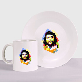 Набор: тарелка + кружка с принтом Che Guevara в Белгороде, керамика | Кружка: объем — 330 мл, диаметр — 80 мм. Принт наносится на бока кружки, можно сделать два разных изображения. 
Тарелка: диаметр - 210 мм, диаметр для нанесения принта - 120 мм. | Тематика изображения на принте: че гевара