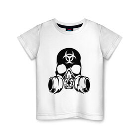 Детская футболка хлопок с принтом Радиоактивность в Белгороде, 100% хлопок | круглый вырез горловины, полуприлегающий силуэт, длина до линии бедер | биологическая угроза | противогаз | радиация | респиратор | череп