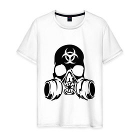 Мужская футболка хлопок с принтом Радиоактивность в Белгороде, 100% хлопок | прямой крой, круглый вырез горловины, длина до линии бедер, слегка спущенное плечо. | Тематика изображения на принте: биологическая угроза | противогаз | радиация | респиратор | череп