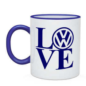 Кружка двухцветная с принтом Volkswagen love в Белгороде, керамика | объем — 330 мл, диаметр — 80 мм. Цветная ручка и кайма сверху, в некоторых цветах — вся внутренняя часть | love | volkswagen | любовь | фольксваген