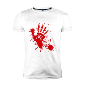 Мужская футболка премиум с принтом Кровавый отпечаток руки в Белгороде, 92% хлопок, 8% лайкра | приталенный силуэт, круглый вырез ворота, длина до линии бедра, короткий рукав | кровь | отпечаток | пятно | рука | след