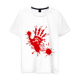 Мужская футболка хлопок с принтом Кровавый отпечаток руки в Белгороде, 100% хлопок | прямой крой, круглый вырез горловины, длина до линии бедер, слегка спущенное плечо. | Тематика изображения на принте: кровь | отпечаток | пятно | рука | след