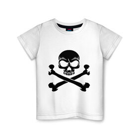 Детская футболка хлопок с принтом Череп и перекрещенные кости в Белгороде, 100% хлопок | круглый вырез горловины, полуприлегающий силуэт, длина до линии бедер | скелет
