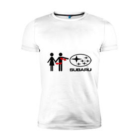 Мужская футболка премиум с принтом I love subaru в Белгороде, 92% хлопок, 8% лайкра | приталенный силуэт, круглый вырез ворота, длина до линии бедра, короткий рукав | logo | one love | sti | subaru | авто | девушка | лого | машина | пара | субарик | субару