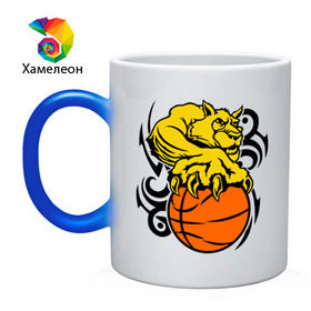 Кружка хамелеон с принтом Тигр с мячом в Белгороде, керамика | меняет цвет при нагревании, емкость 330 мл | basketball | баскетбол | мяч | пантера | тигр